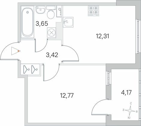 Продажа 1-комнатной квартиры 34,2 м², 2/4 этаж