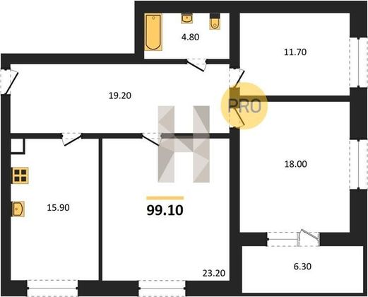 Продажа 3-комнатной квартиры 99,1 м², 2/4 этаж