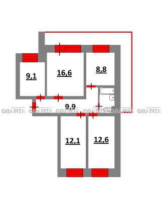 Продажа 4-комнатной квартиры 72 м², 9/9 этаж