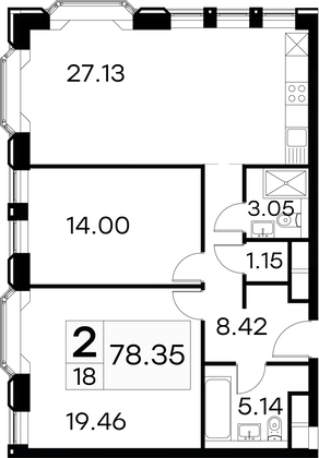 Продажа 2-комнатной квартиры 78,3 м², 3/21 этаж