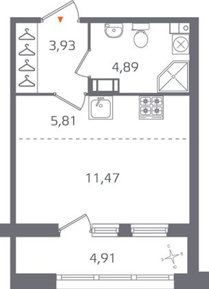 Продажа квартиры-студии 28,6 м², 8/15 этаж