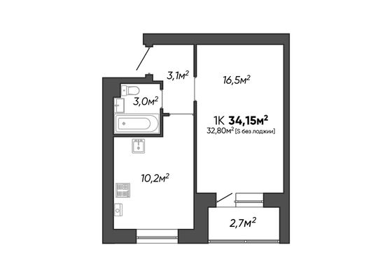 Продажа 1-комнатной квартиры 34,2 м², 3/3 этаж
