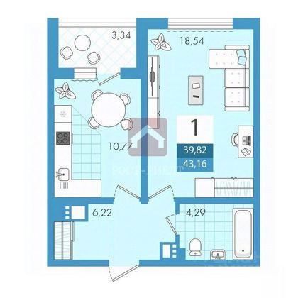 Продажа 1-комнатной квартиры 43 м², 10/19 этаж