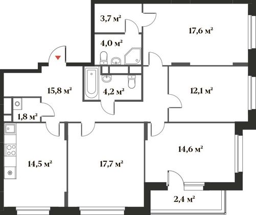 108,4 м², 4-комн. квартира, 2/6 этаж