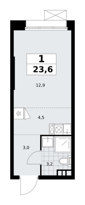 23,6 м², 1-комн. квартира, 3/21 этаж