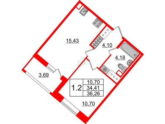 Продажа 1-комнатной квартиры 34,4 м², 20/20 этаж