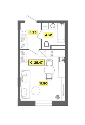 Продажа квартиры-студии 26,5 м², 5 этаж