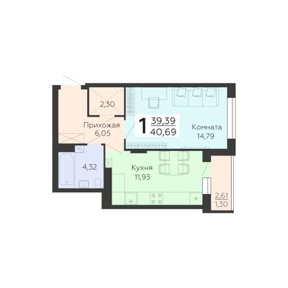 Продажа 1-комнатной квартиры 40,7 м², 3/19 этаж