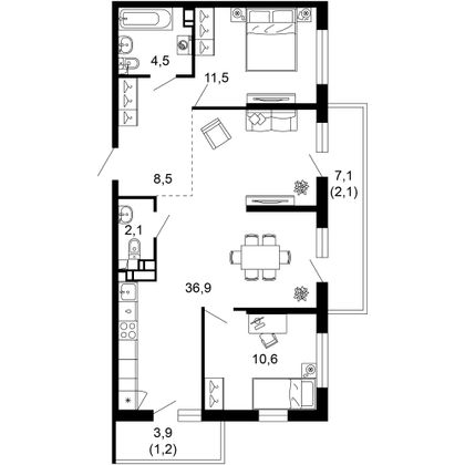 77,4 м², 2-комн. квартира, 2/17 этаж