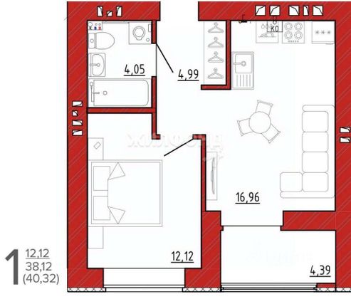 Продажа 1-комнатной квартиры 40,3 м², 4/17 этаж