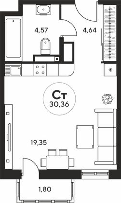 Продажа квартиры-студии 30,1 м², 25 этаж