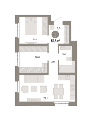 Продажа 2-комнатной квартиры 57,5 м², 8/31 этаж