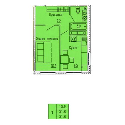 31,5 м², 1-комн. квартира, 14/18 этаж