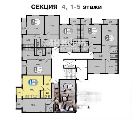 Продажа 1-комнатной квартиры 34,8 м², 2/5 этаж