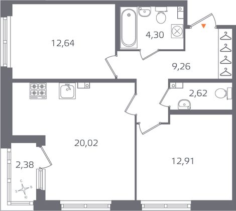 Продажа 2-комнатной квартиры 62,9 м², 3/16 этаж