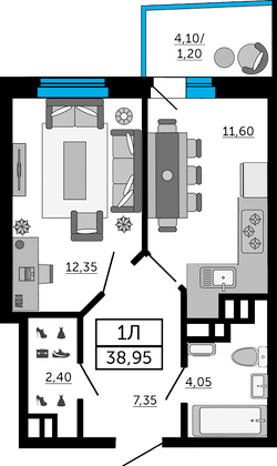 39 м², 1-комн. квартира, 7/21 этаж