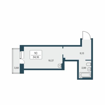 34,2 м², студия, 20/27 этаж