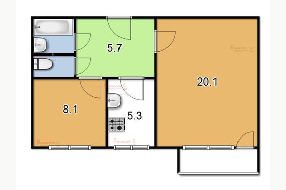 Продажа 2-комнатной квартиры 43 м², 2/9 этаж