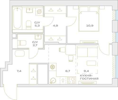 Продажа 2-комнатной квартиры 47,3 м², 17/23 этаж