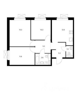 Продажа 3-комнатной квартиры 65,9 м², 12/25 этаж