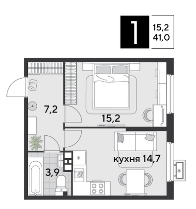 Продажа 1-комнатной квартиры 41 м², 7/9 этаж