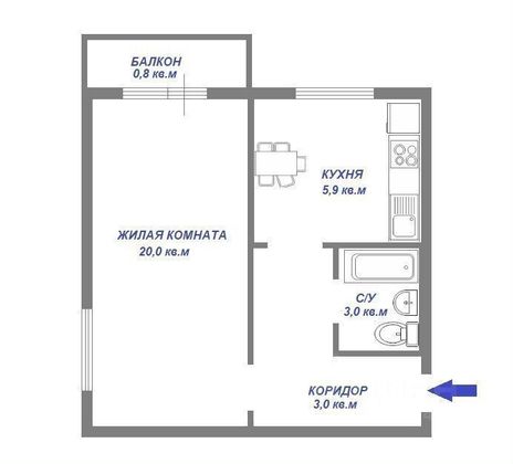 Продажа 1-комнатной квартиры 32 м², 3/5 этаж