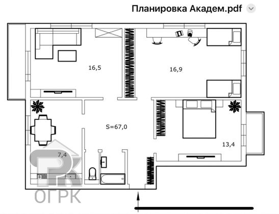 Продажа 3-комнатной квартиры 67,8 м², 3/3 этаж