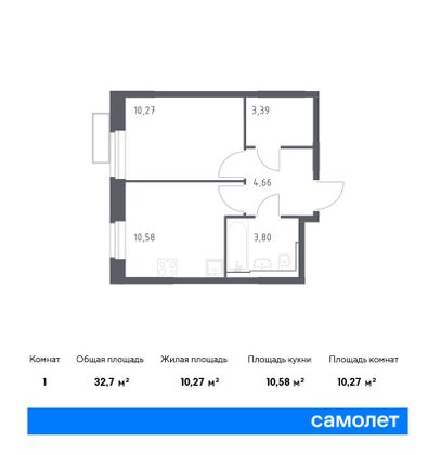 32,7 м², 1-комн. квартира, 3/24 этаж