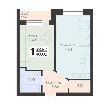 Продажа 1-комнатной квартиры 40 м², 2/10 этаж