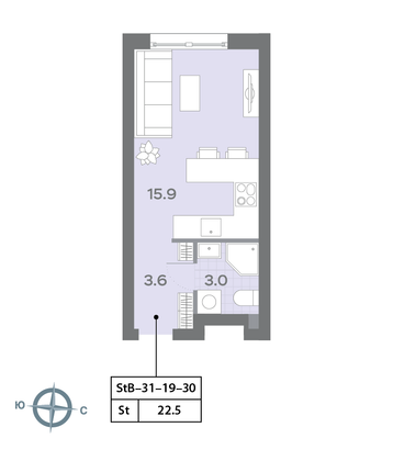 Продажа квартиры-студии 22,5 м², 23/32 этаж