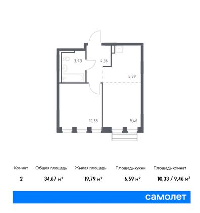 34,7 м², 1-комн. квартира, 2/6 этаж