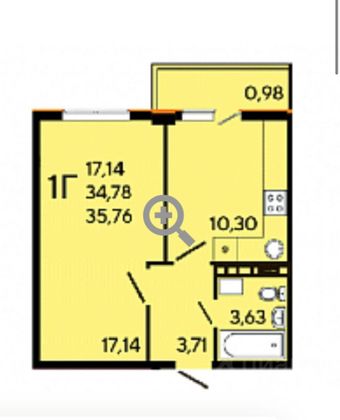 Продажа 1-комнатной квартиры 35,1 м², 2/8 этаж