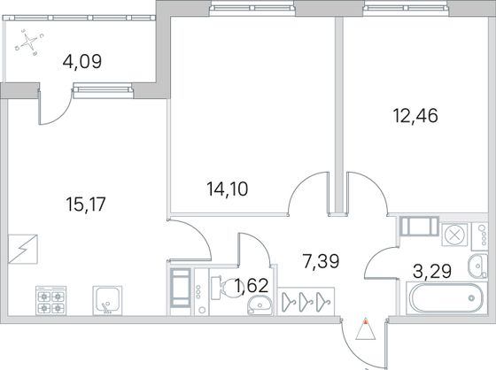 Продажа 2-комнатной квартиры 56,1 м², 3/5 этаж