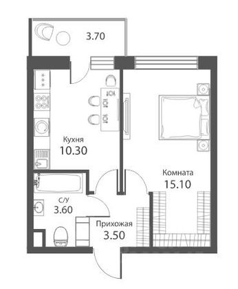 Продажа 1-комнатной квартиры 32,6 м², 3/15 этаж