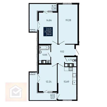 Продажа 3-комнатной квартиры 86,5 м², 6/14 этаж