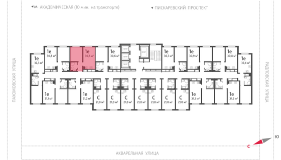 30,2 м², 1-комн. квартира, 8/25 этаж