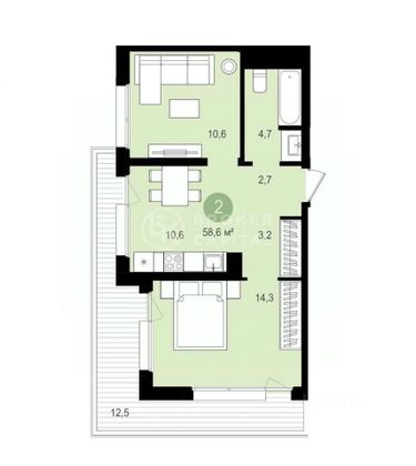 Продажа 1-комнатной квартиры 58,6 м², 3/17 этаж