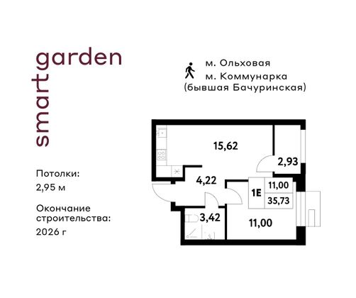 Продажа 1-комнатной квартиры 35,7 м², 2/16 этаж