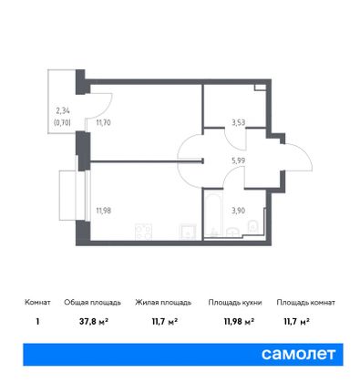 37,8 м², 1-комн. квартира, 4/21 этаж