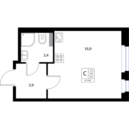 Продажа квартиры-студии 24,2 м², 1/3 этаж