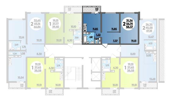 58,4 м², 2-комн. квартира, 4/16 этаж