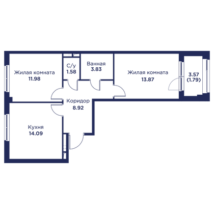 Продажа 2-комнатной квартиры 54,3 м², 1/5 этаж