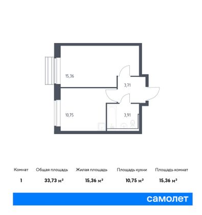 33,7 м², 1-комн. квартира, 9/10 этаж