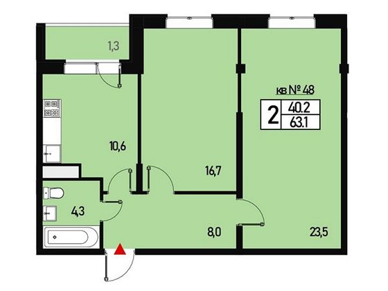 Продажа 2-комнатной квартиры 63 м², 3/3 этаж