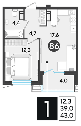 Продажа 1-комнатной квартиры 43 м², 11/18 этаж