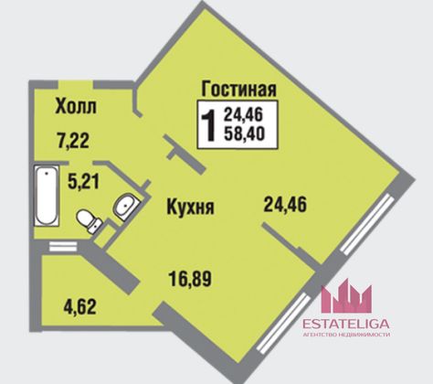 Продажа 1-комнатной квартиры 58 м², 6/10 этаж