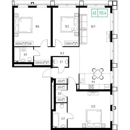 Продажа 4-комнатной квартиры 113,4 м², 9/9 этаж