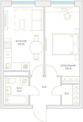 Продажа 1-комнатной квартиры 42,8 м², 9/23 этаж