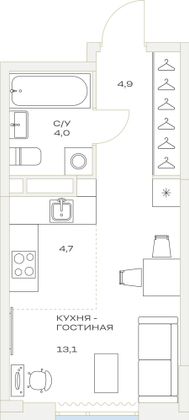 26,8 м², студия, 10/23 этаж