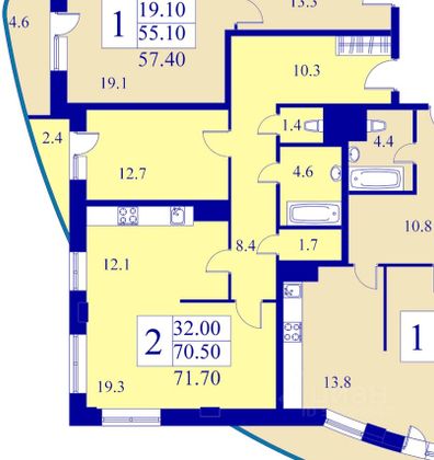 Продажа 2-комнатной квартиры 72 м², 23/25 этаж